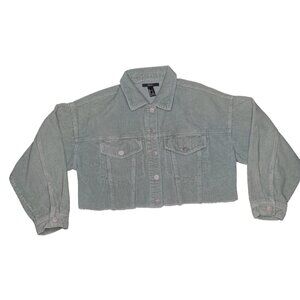 Forever 21 Womens Cropped Corduroy Jacket Seafoam Green Cotton Size S‎